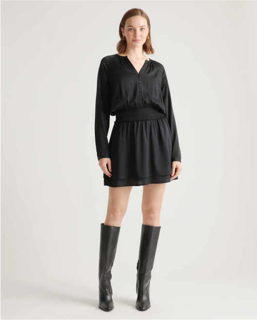 Washable Stretch Silk Tiered Mini Dress