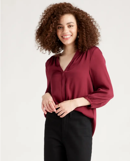 Washable Stretch Silk Pleat Back Blouse
