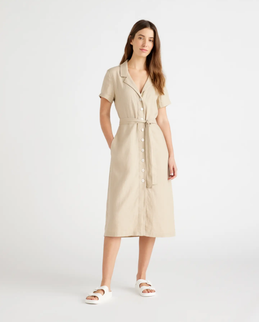 100% European Linen Button Front Dress