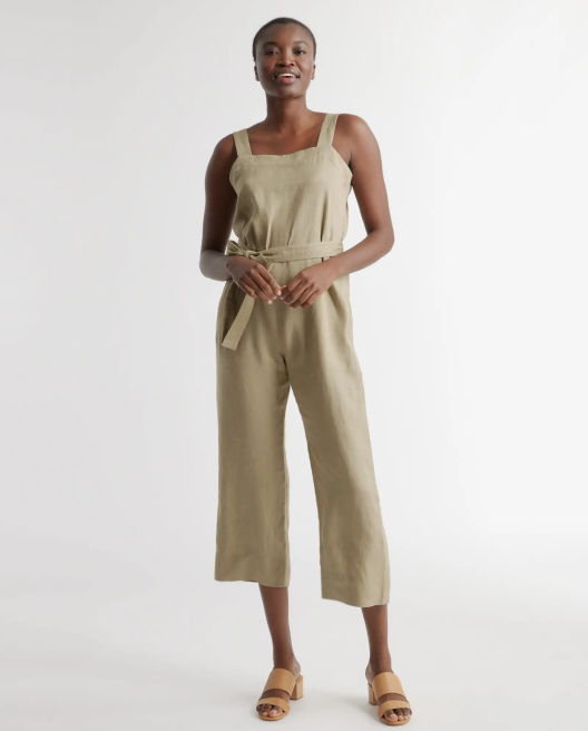 100% European Linen Square Neck Jumpsuit