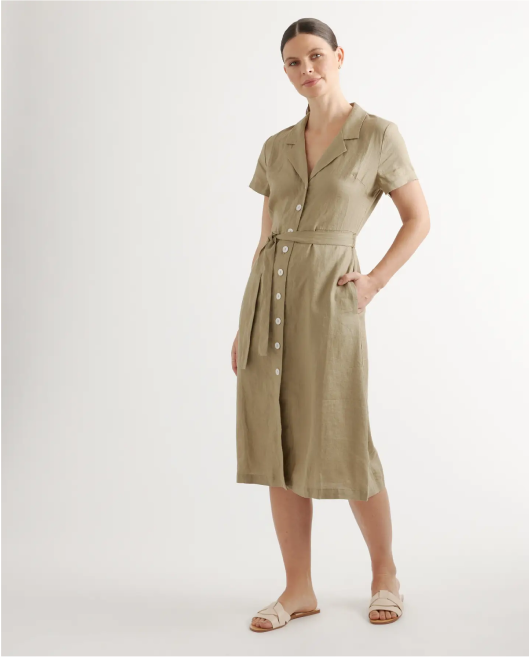 100% European Linen Button Front Dress