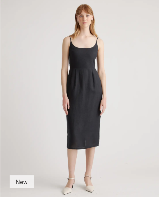 100% European Linen Scoop Neck Midi Dress