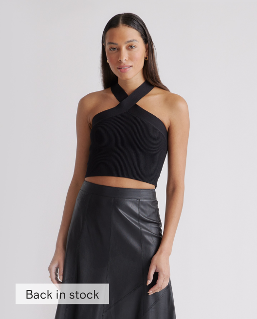 Cropped Halter Ribbed Knit Tank