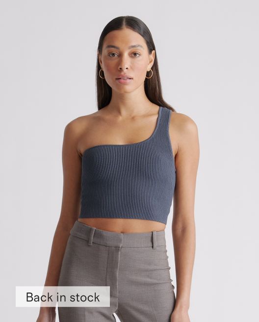 Cropped One Shoulder Ribbed Knit Tank