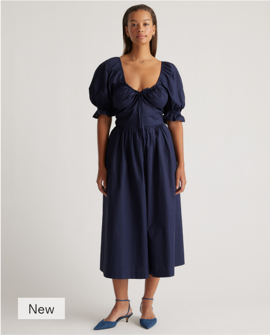 100% Organic Cotton Puff Sleeve Midi Dress
