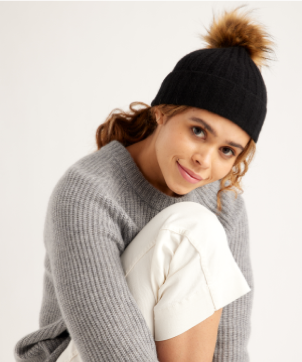 Mongolian Cashmere Pom Pom Beanie