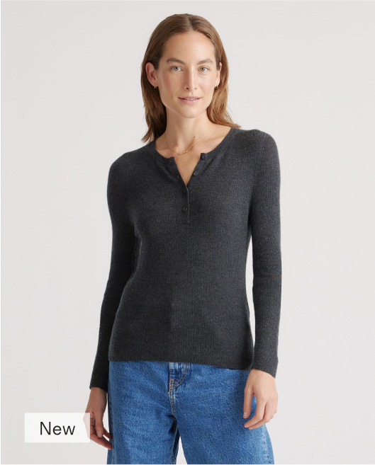Featherweight Cashmere Ribbed Henley Sweater