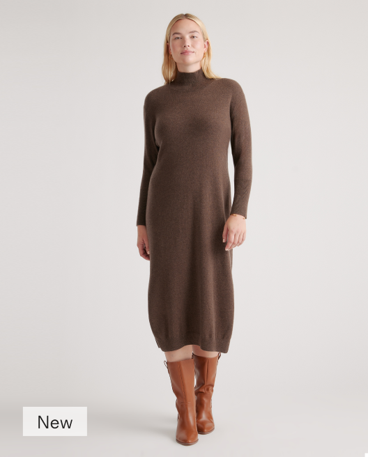 Mongolian Cashmere Turtleneck Midi Sweater Dress
