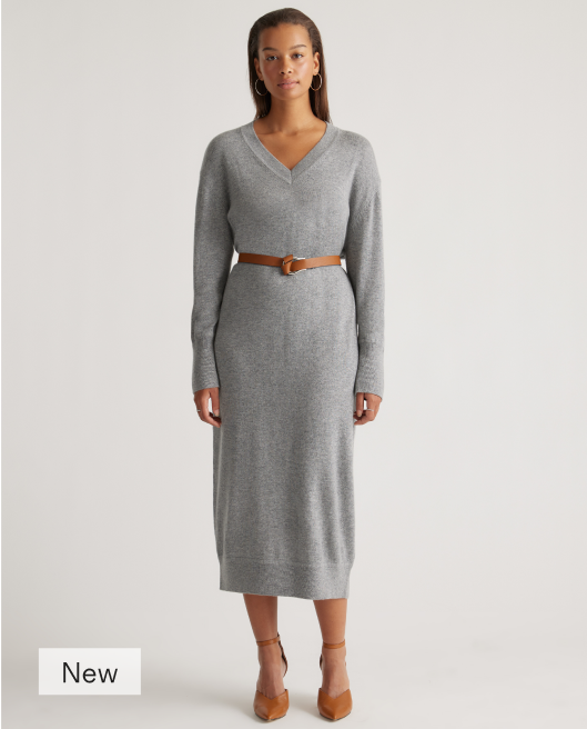 Mongolian Cashmere V-Neck Midi Dress