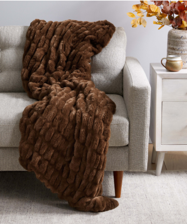 Textured Faux Fur Throw
