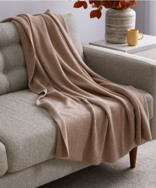 Ribbed Knit Cashmere Throw