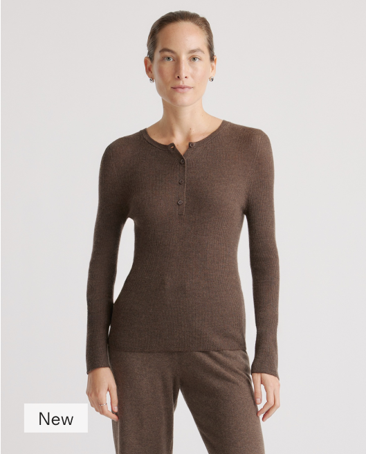 Featherweight Cashmere Ribbed Henley Sweater