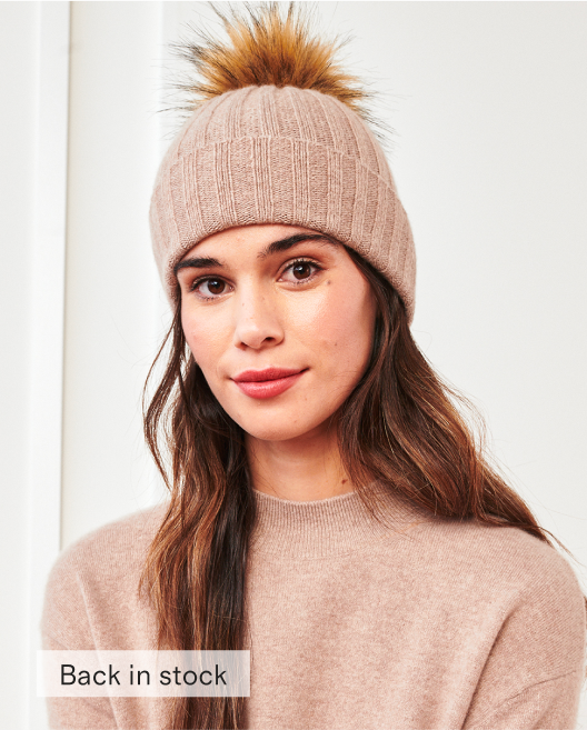 Mongolian Cashmere Pom Pom Beanie