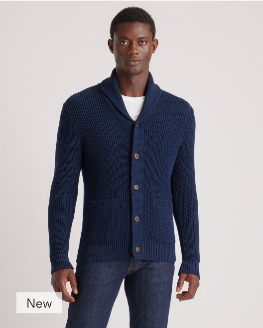 100% Organic Cotton Shawl-Collar Cardigan Sweater