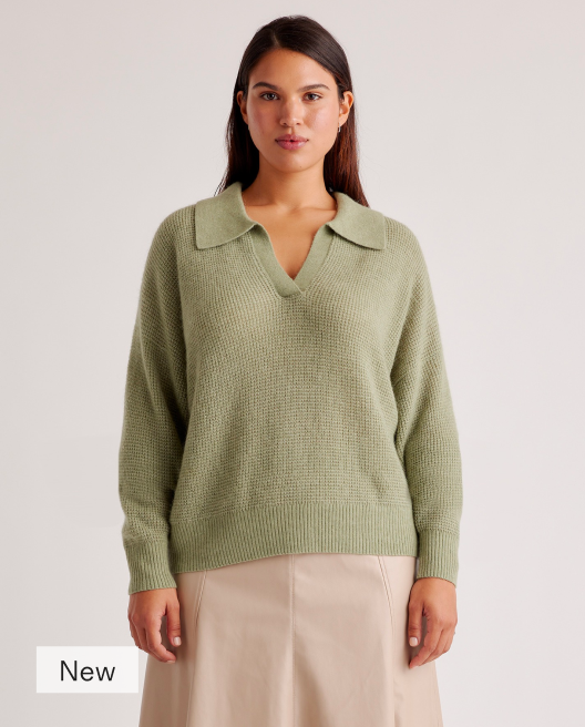 Baby Alpaca-Wool Waffle Stitch Polo Sweater