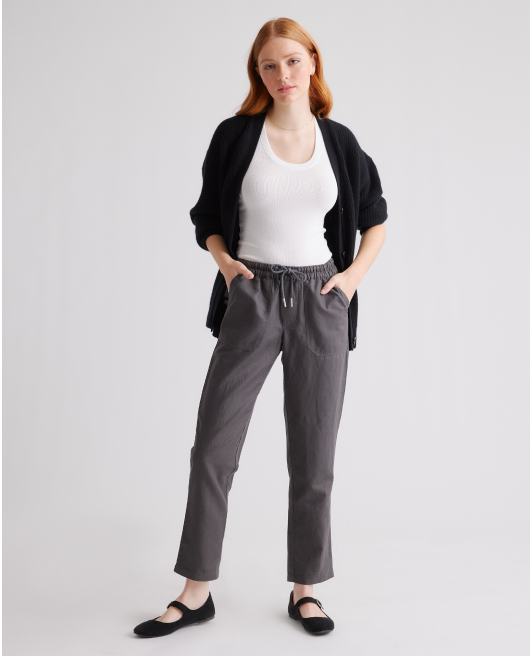Cotton Linen Twill Straight Leg Pant