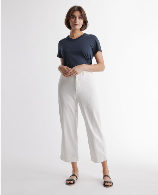 Organic Stretch Cotton Twill Wide-Leg Crop Pant 