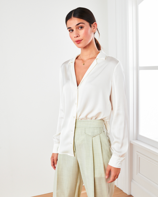 Washable Stretch Silk Notch Collar Blouse