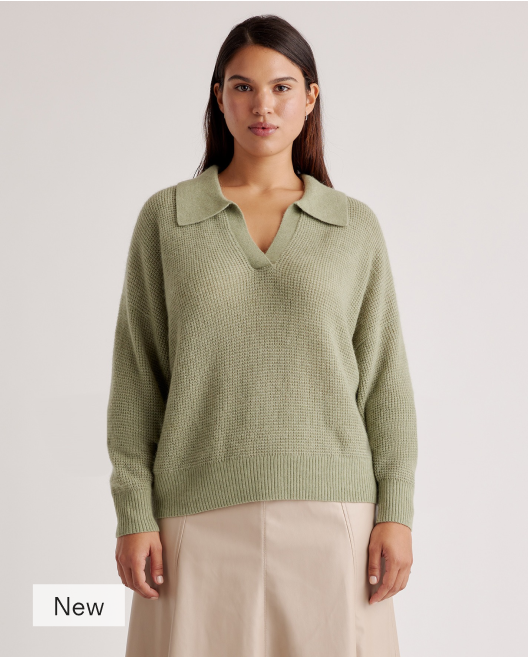 Baby Alpaca-Wool Waffle Stitch Polo Sweater