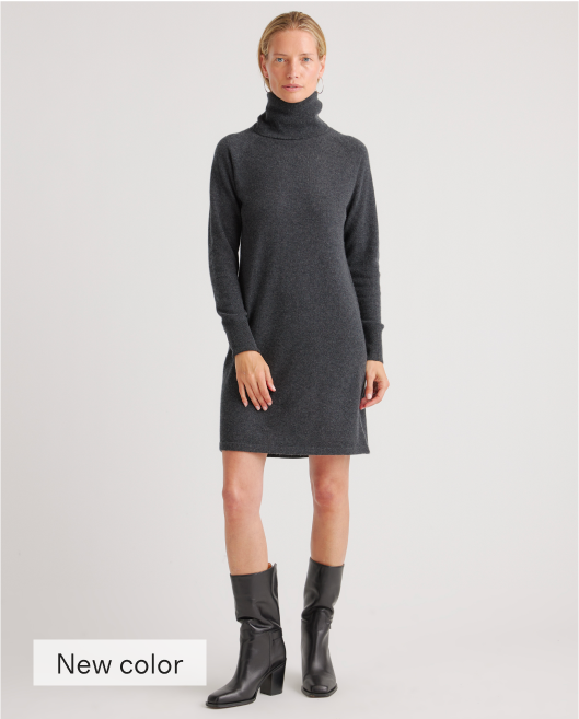 Mongolian Cashmere Turtleneck Sweater Dress