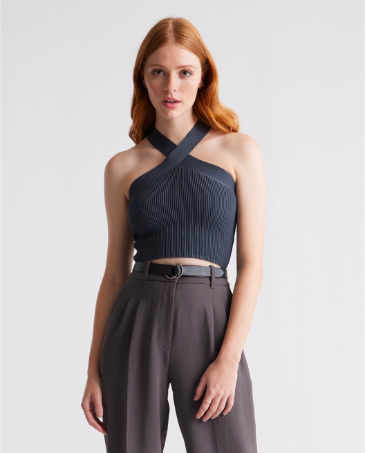 Cropped Halter Ribbed Knit Tank