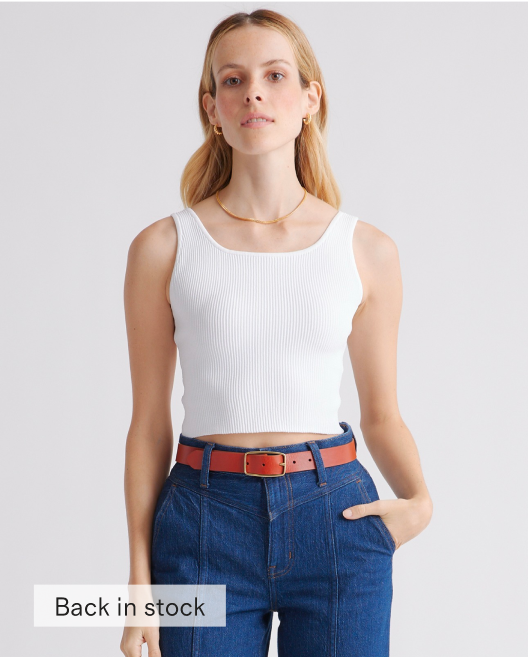 Cropped Square Neck Ribbed Knit Tank