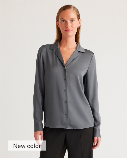 Washable Stretch Silk Notch Collar Blouse