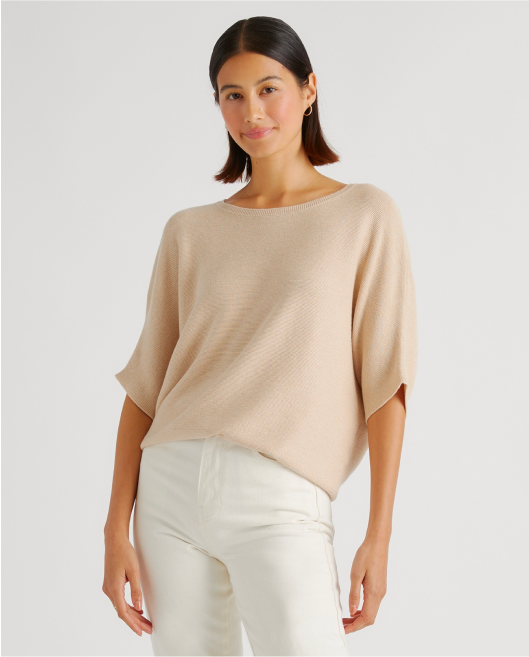 Lightweight Cotton Cashmere Link-Stitch Dolman Sweater