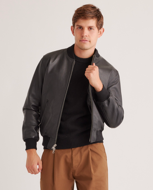 100% Washed Leather Bomber Jacket
