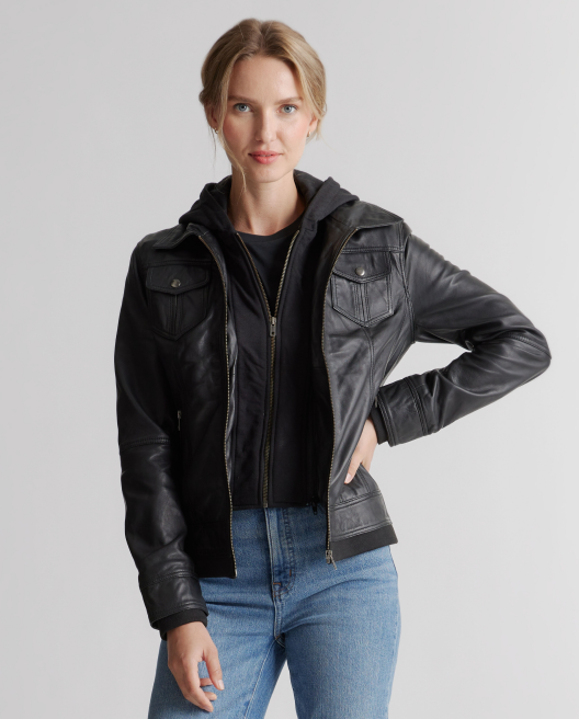 100% Leather Jacket with Hood