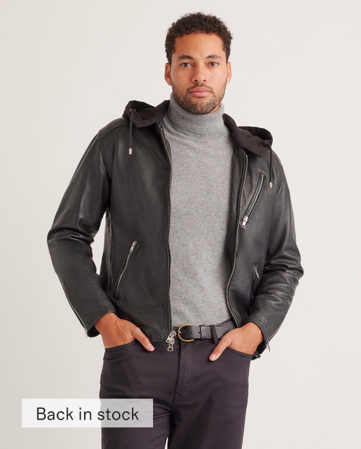 100% Washed Leather Jacket with Hood