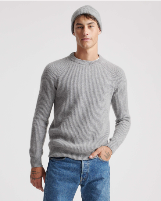 Men’s Mongolian Cashmere Ribbed Crewneck Sweater
