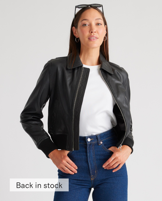 W100% Washed Leather Bomber Jacket