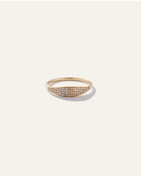 14k Gold Pave Slim Signet Ring