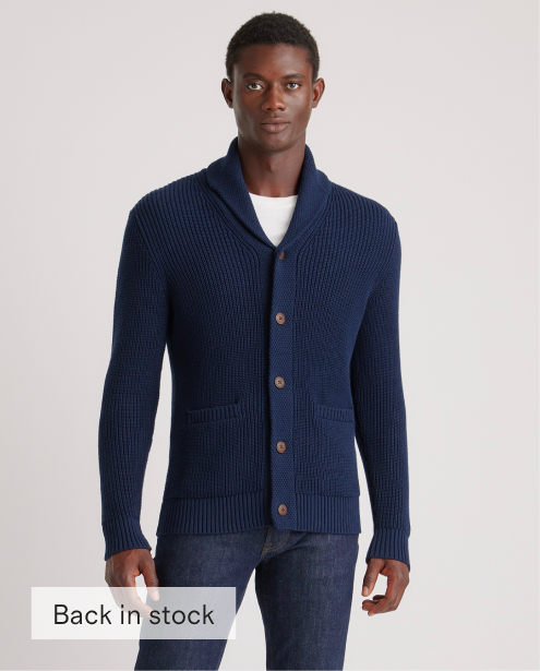 100% Organic Cotton Shawl-Collar Cardigan Sweater