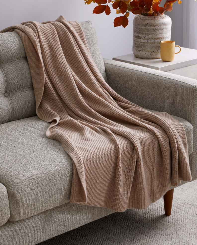 Ribbed Knit Cashmere Throw