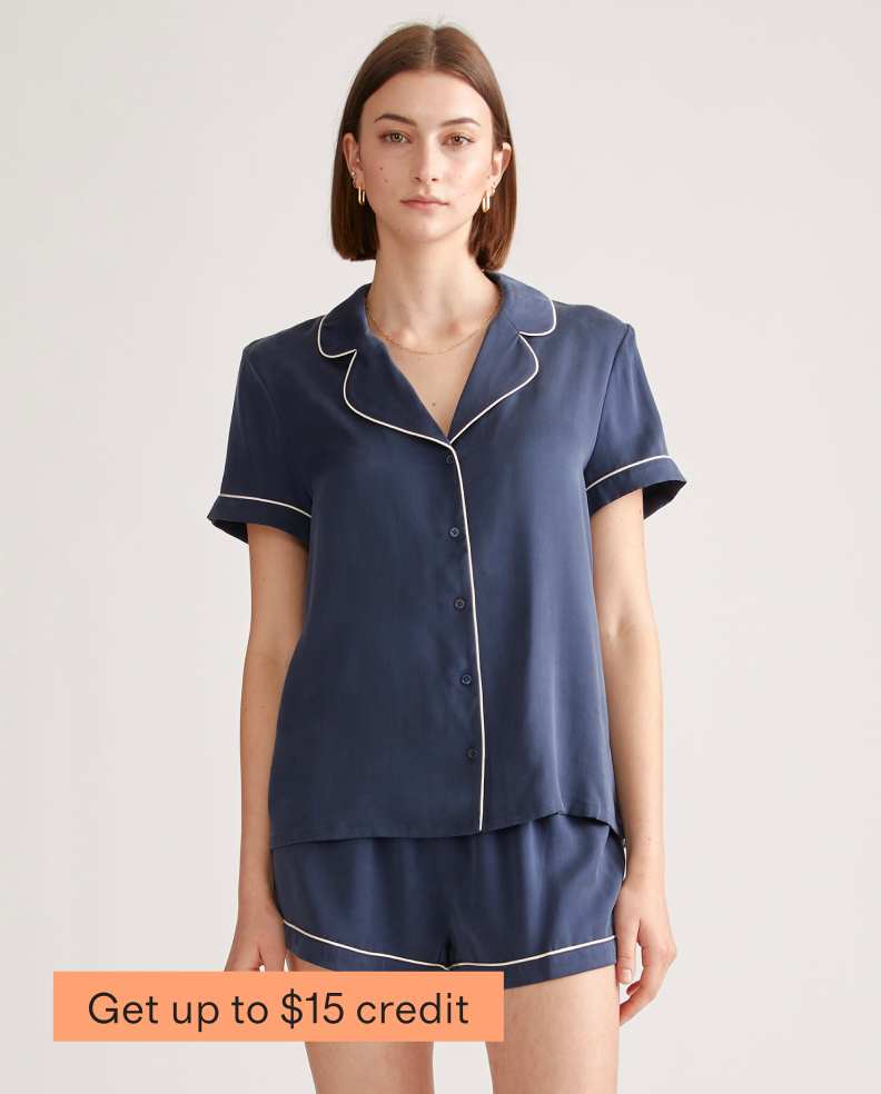 100% Washable Silk Pajama Top with Piping