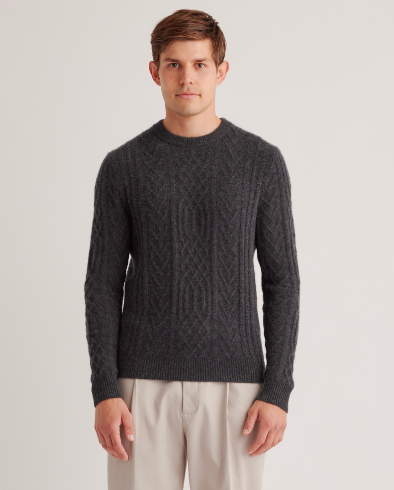 Mongolian Cashmere Cable Crewneck Sweater