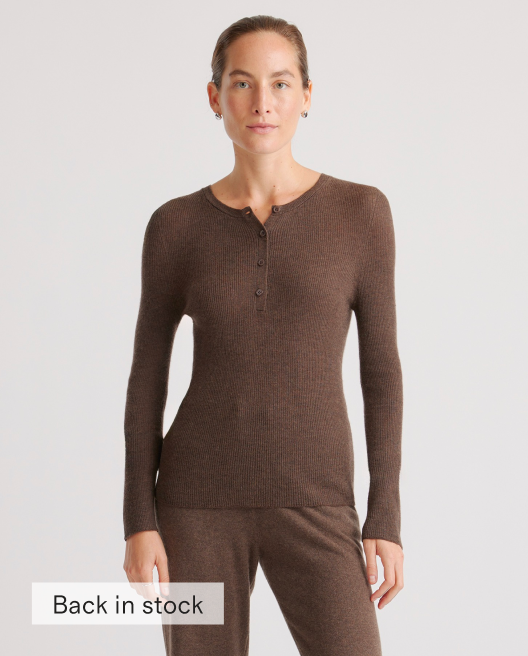 Featherweight Cashmere Ribbed Henley Sweater