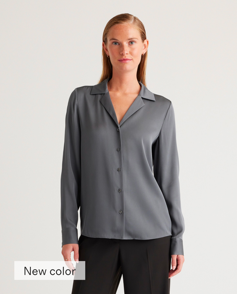 Washable Stretch Silk Notch Collar Blouse