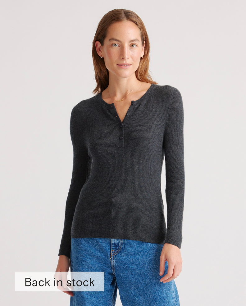 Featherweight Cashmere Ribbed Henley Sweater