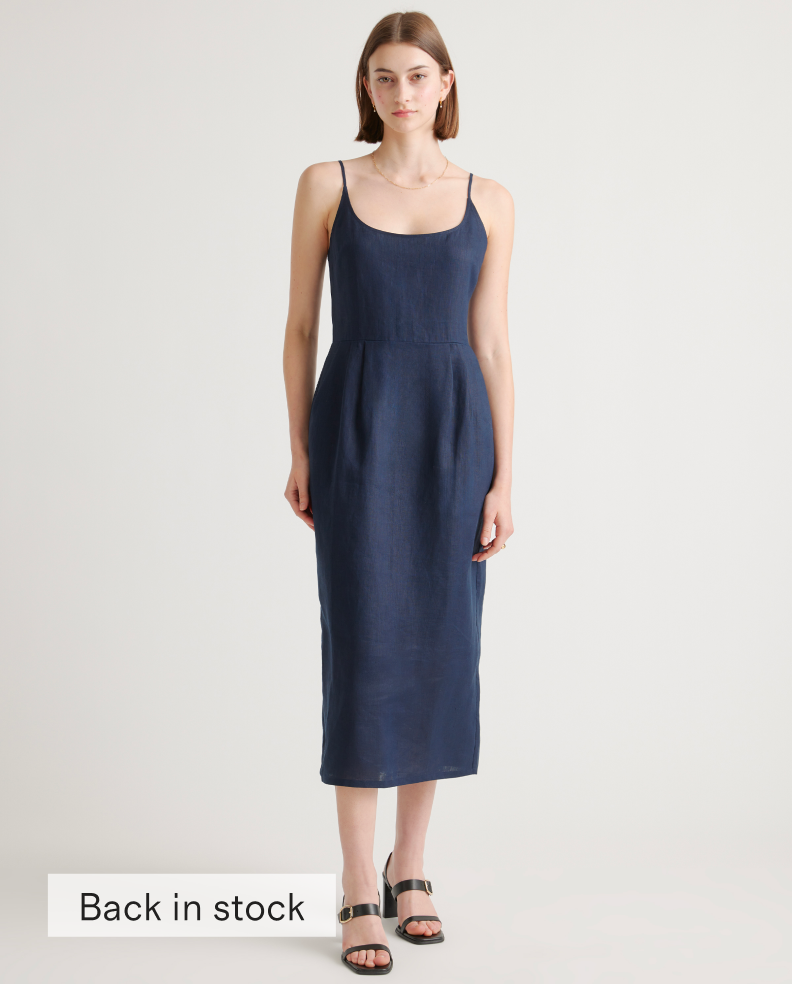 100% European Linen Scoop Neck Midi Dress
