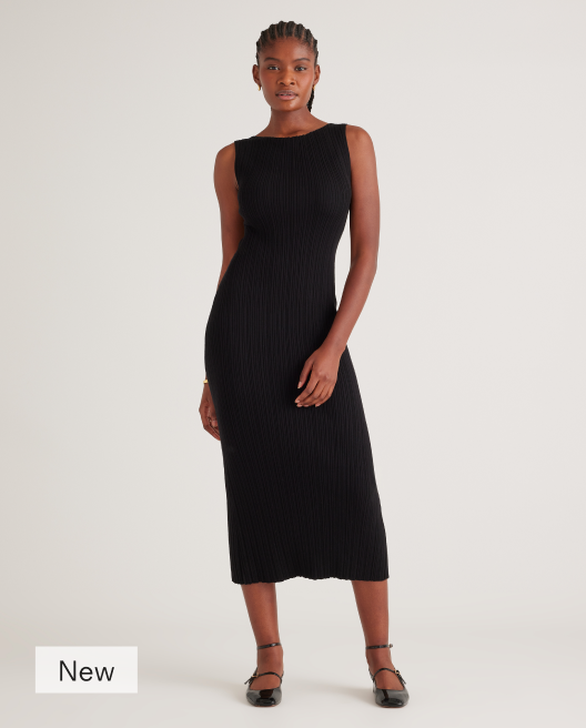 Lightweight Cotton Cashmere Ribbed Sleeveless Midi Dress