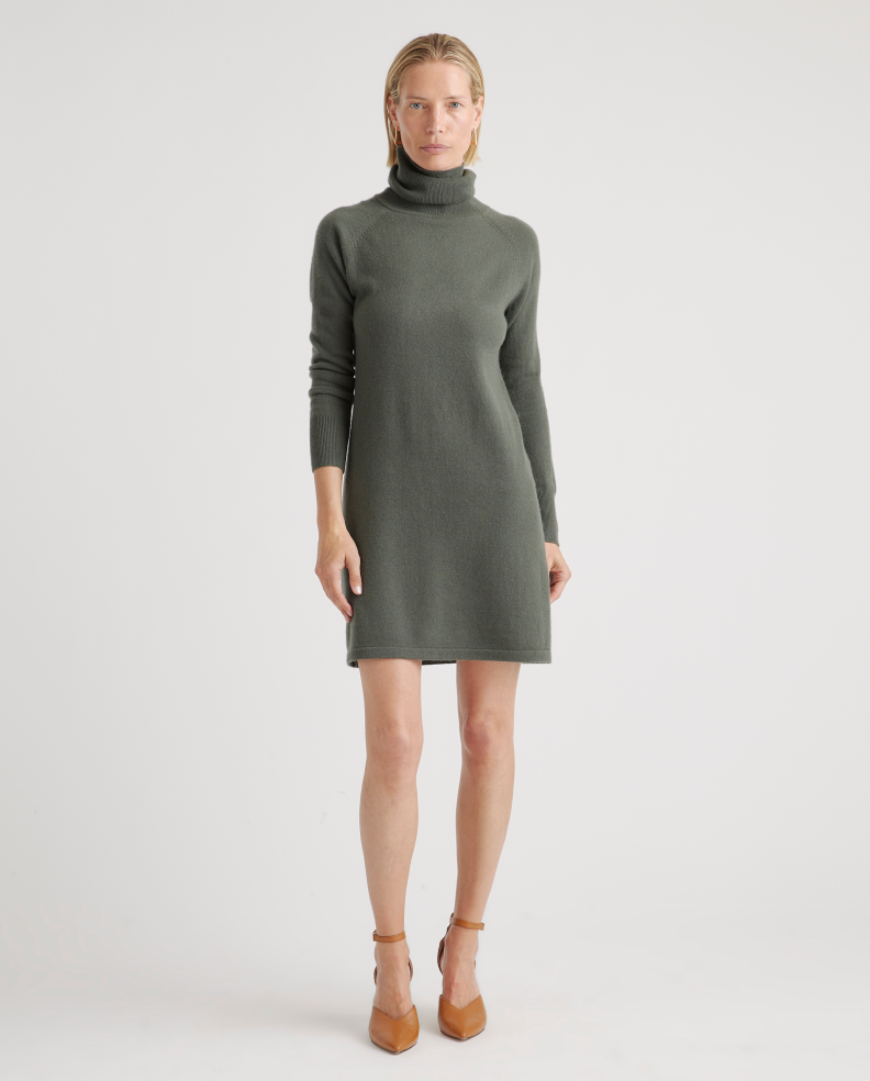 Mongolian Cashmere Turtleneck Sweater Dress