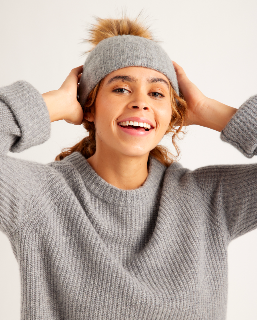 Mongolian Cashmere Pom Pom Beanie