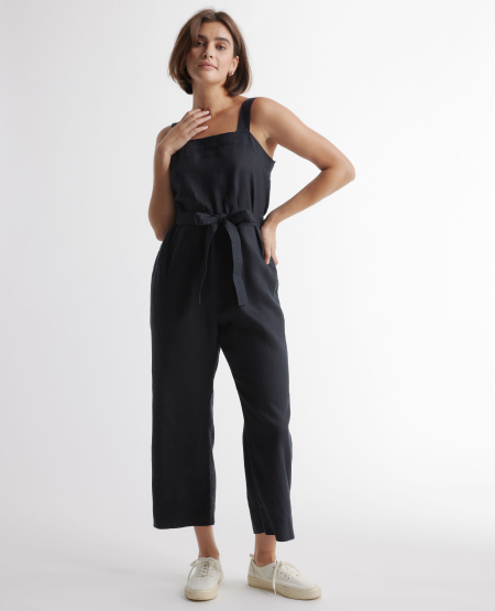 100% European Linen Square Neck Jumpsuit