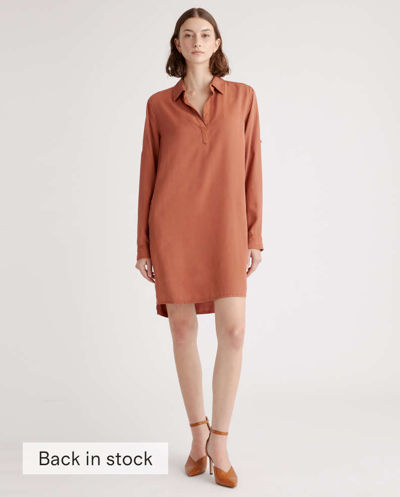 Vintage Wash Tencel Roll Sleeve Tunic Dress