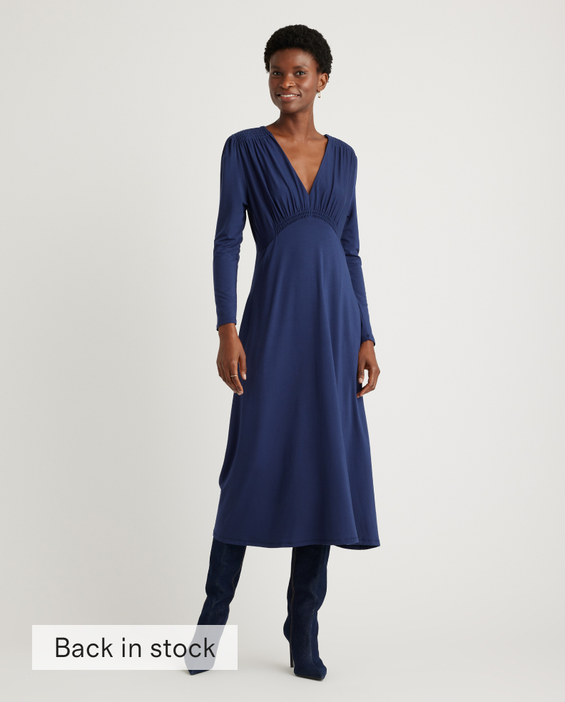 Tencel Jersey V-Neck Long Sleeve Midi Dress