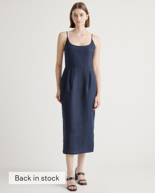 100% European Linen Scoop Neck Midi Dress