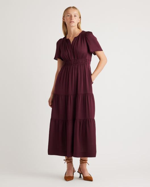 Washable Stretch Silk Tiered Maxi Dress